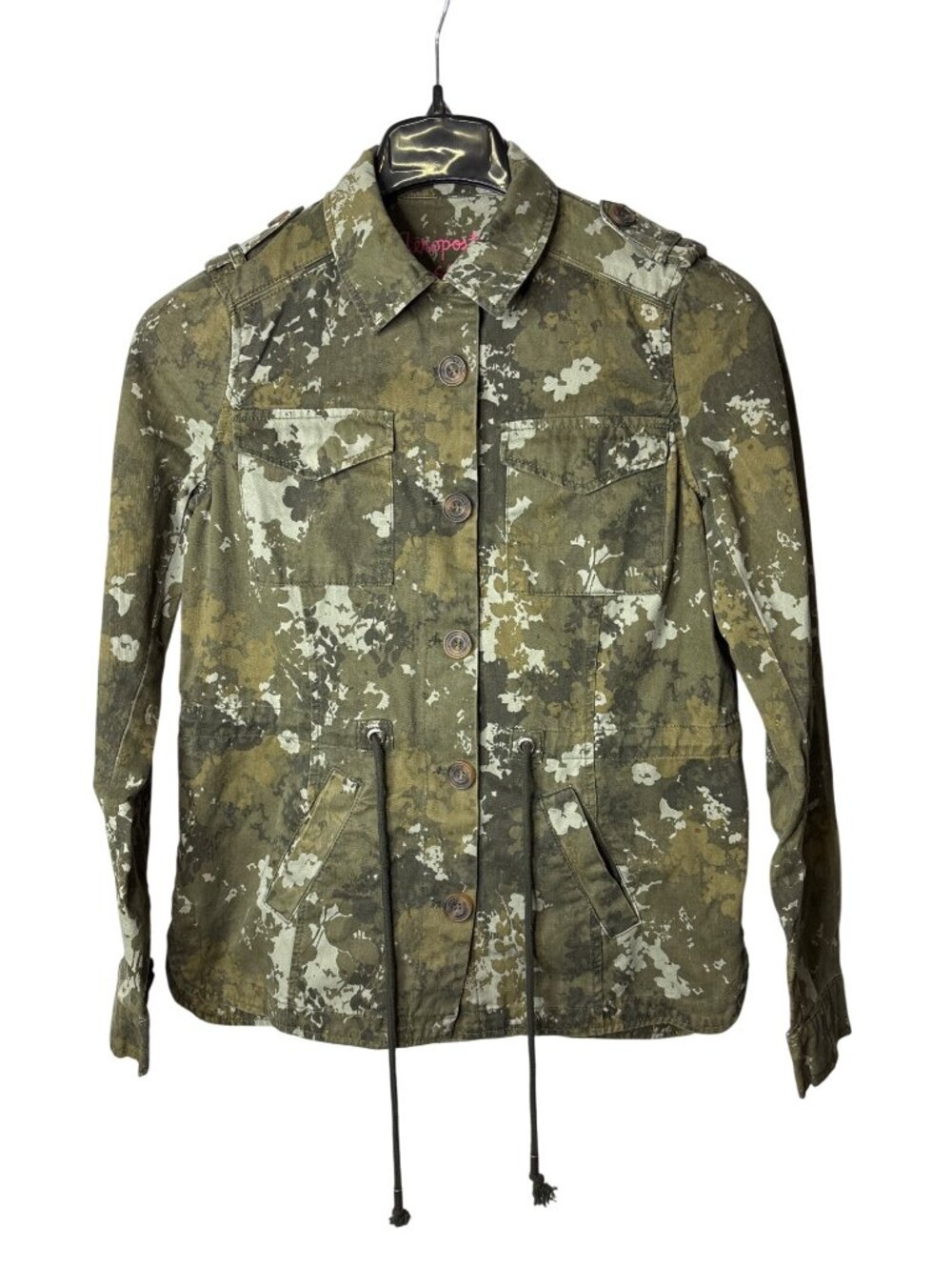 Aeropostale Womens Utility Jacket Size S Abstract Floral Camo Cotton Green